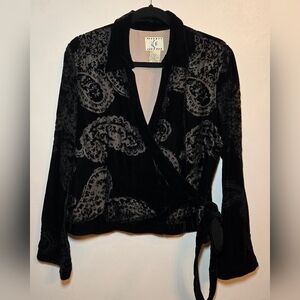 Ice Vintage Womens Black Burnout Velvet Paisley Wrap Around Top Sz L Whimsigoth